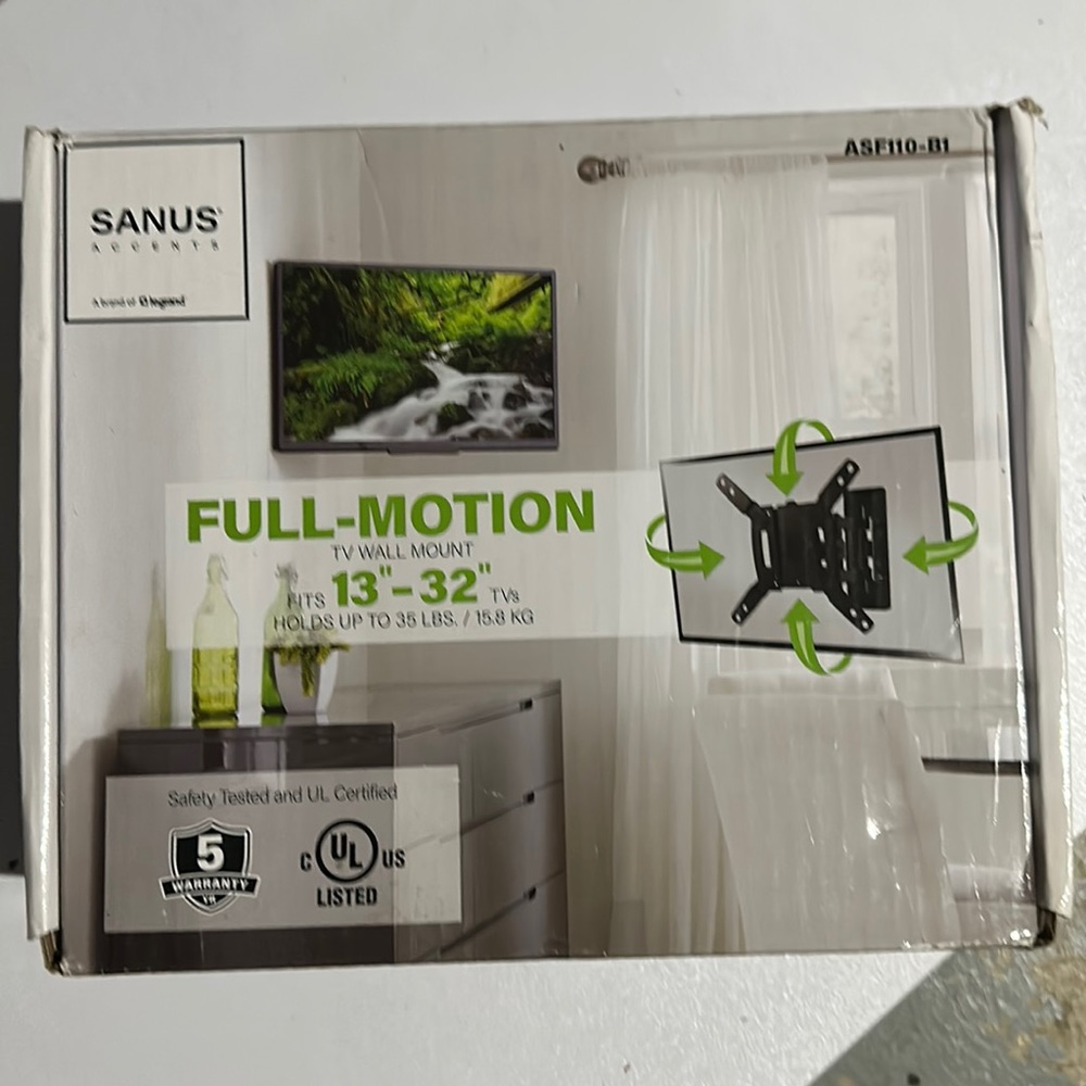 Sanus Accents Small Full Motion TV Wall Mount for 13"-32" TVs (ASF110-B1) New